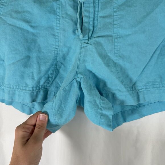 Banana Republic Linen Blend Shorts Women's 4 Blue Button Zip Drawstring Pockets - Picture 3 of 9